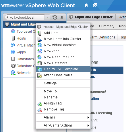 Processo de implantação de Virtual Appliance via arquivo OVF no vSphere
