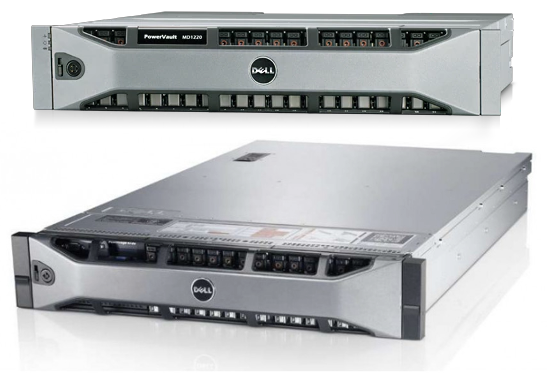 Comparativo físico entre Storage Dell PowerVault MD1200 e Servidor Dell R720